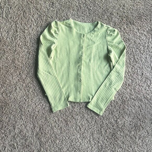 Light Green Fitted Knit Top – Ribbed Button Front – S - Picture 3 of 4